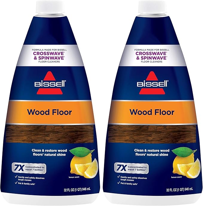 Bissell CrossWave & SpinWave Wood Floor Cleaning Formula, 32 oz, Dissolves Dirt, Grime, and Sticky Messes, Safe on Sealed Floors, Pair with Cross, SpinWave & Other Hard Cleaners, Lemon (Pack of 2)