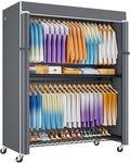 ULIFHOME P8C Max Heavy Duty Clothes Rack（With Extended Width Design） Rolling Clothing Racks for Hanging Clothes with Lockable Wheels，51.2" W x 15.8" D x 80.5" H，Load 700LBS，Black Rack with Grey Cover