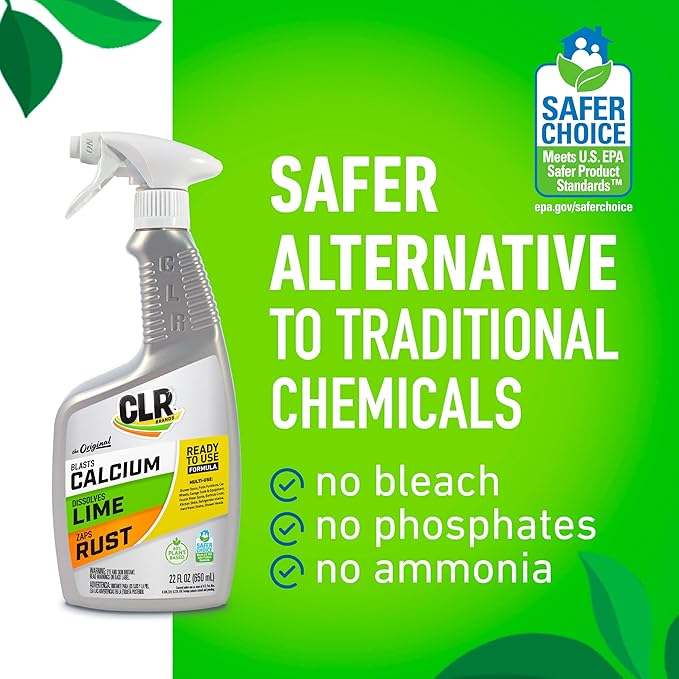 CLR Brands® Calcium, Lime & Rust Remover, Blasts Calcium, Dissolves Lime Deposits, Zaps Stubborn Rust Stains and Hard Water Deposits, 22 Ounce Spray Bottle (Pack of 1)