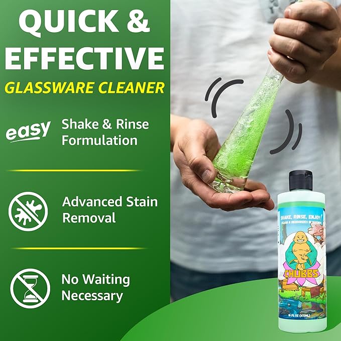 Chubbs Shake & Rinse Glass Cleaner - Cleans and Restores Within Minutes/Removes Tough, Stubborn, Hard-To-Reach Stains From Glassware | Perfect for Ceramic, Glass, & Metal (Pack of 3-16 Fl Oz)