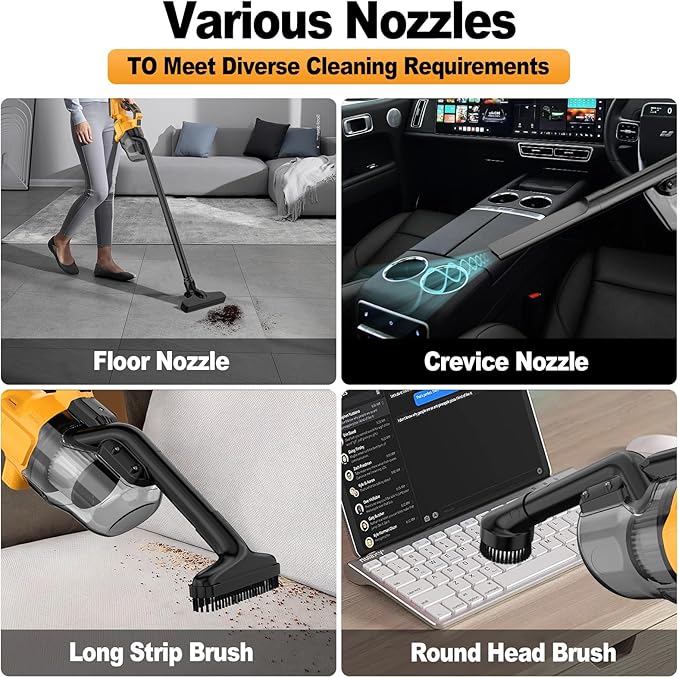Cordless Vacuum for Dewalt 20V Battery, Portable Handheld Vacuum Cleaner with 2 HEPA Filter, 4 Multi Nozzle, Power Shop Vacuum for Home, Car, Floor, Carpet (Battery Not Included)