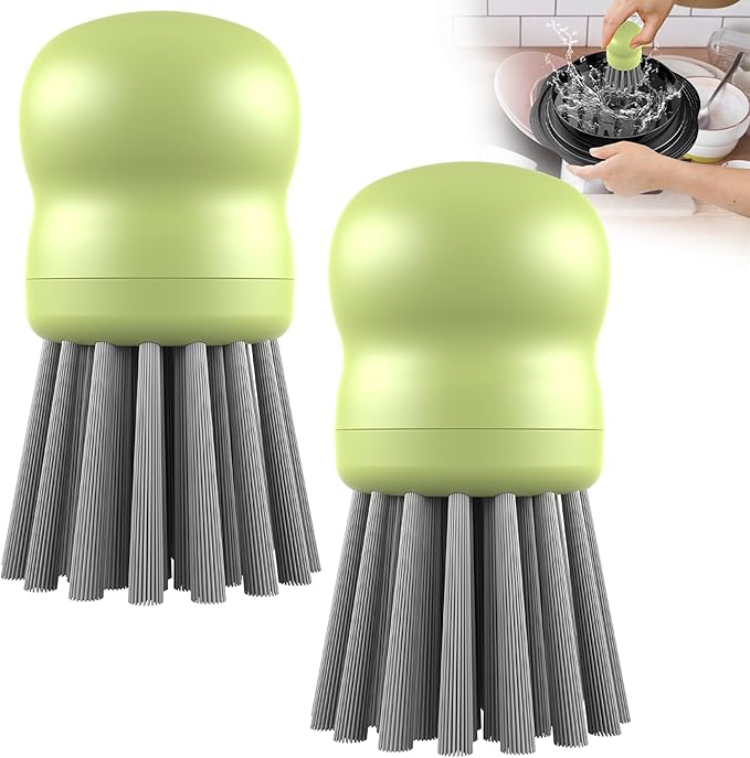 Mini Dish Brush for Cleaning Chicken Shredder, Palm Brush Dish Scrubber with Ergonomic Grip, Kitchen Brush for Washing Dishes, Pans, Pots, Sink (2, Matcha)