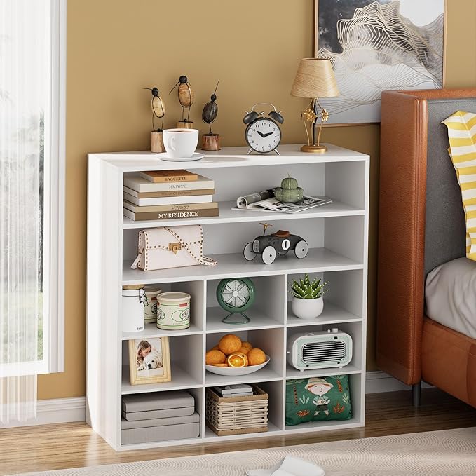 Garden 4 you Shoe Rack Organizer, 5-Tier Wood Cubby Shoe Rack with 2 Storage Shelf and 9 Cubbies, Shoe Organizer Cabinet for Entryway, Hallway, Closet and Garage, White