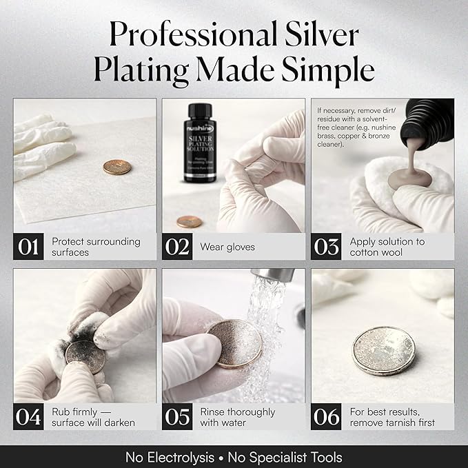 Nushine Silver Plating Solution 5.1 Oz (150ml) - Permanently Plate PURE SILVER onto Worn Silver, Brass, Copper and Bronze (Ecofriendly Formula)