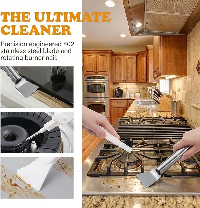 2Pcs Stove Cleaning Brush And Scraper, Brass Wire Rust Cleaner Brushes Cooktop Scraper, Clean Kit For Pots, Pans, Kitchen, Tile, And Household