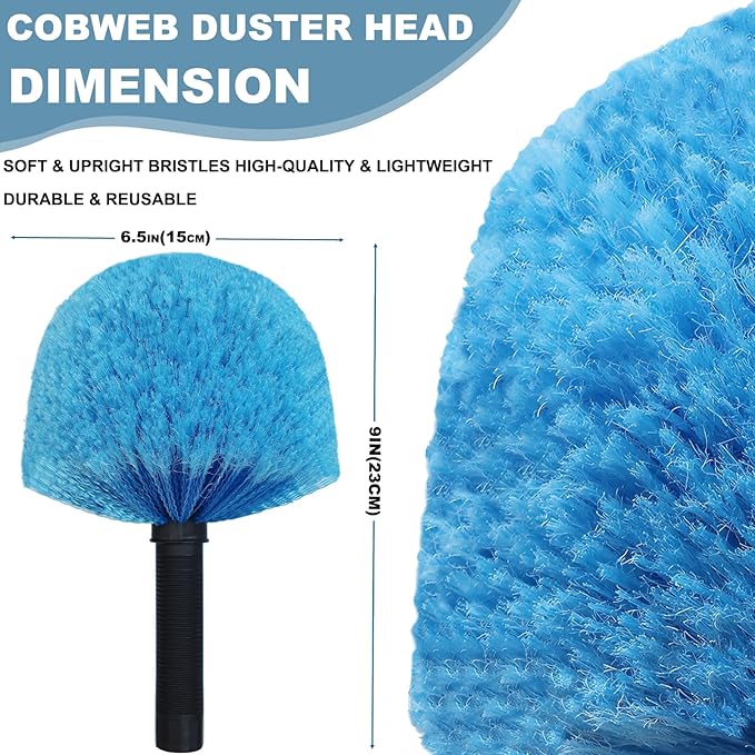 4 Pack Cobweb Duster Head Brush-Twist-On Spider Web Brush for Outdoor & Indoor Web Cleaning // Fits Standard Acme Threaded Poles // Cobweb Duster Brush Head Only-Blue