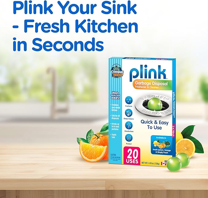 COMPAC HOME Plink Garbage Disposal Cleaner and Deodorizer, Air Fresheners for Garbage Disposal, Simply Fresh Scent, Home Cleaning Products for Kitchen Sink and Clogged Drains, 20 Count (Pack of 1)
