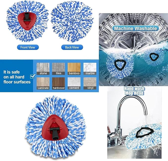 Spin Mop Replacement Heads Compatible with RinseClean 2 Tank Mop System,Microfiber Mop Refill Heads for Cleaning All Hard-surfaced Floor