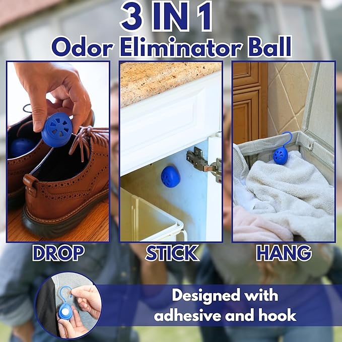 Air Jungles Shoe Deodorizer Balls 6 Ct, Ocean Scent, Odor Remover Balls for Sneakers, Gym Bags, Lockers, Closets, Hampers, and Drawers, Essential Oil Provides Natural Freshness
