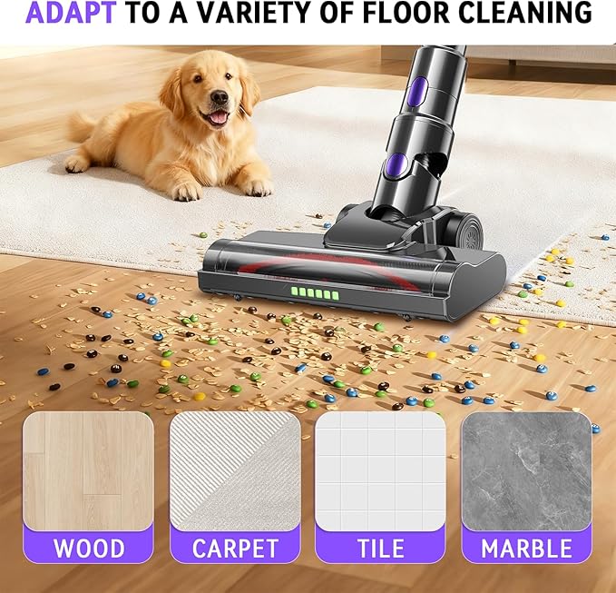 Cordless Vacuum Cleaner, 450W 48KPA 60Mins Vacuum Cleaners for Home,Anti-tangle Wireless Vacumm,Rechargeable Vacuum With Green Light,Powerful Stick Vacuum for Carpet/Hardwood Floors,Pet Hair,Purple
