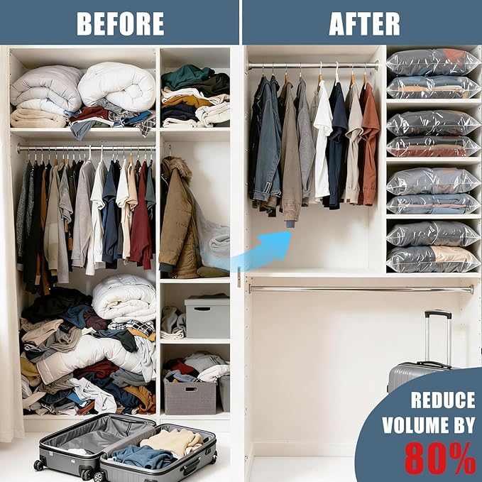 20 Jumbo Vacuum Storage Bags with Electric Pump, Vacuum Seal Bags for Clothing Space Saver Compression Storage Bag Large for Clothing Travel Comforters Blankets Pillows Bedding Duvets Clothes