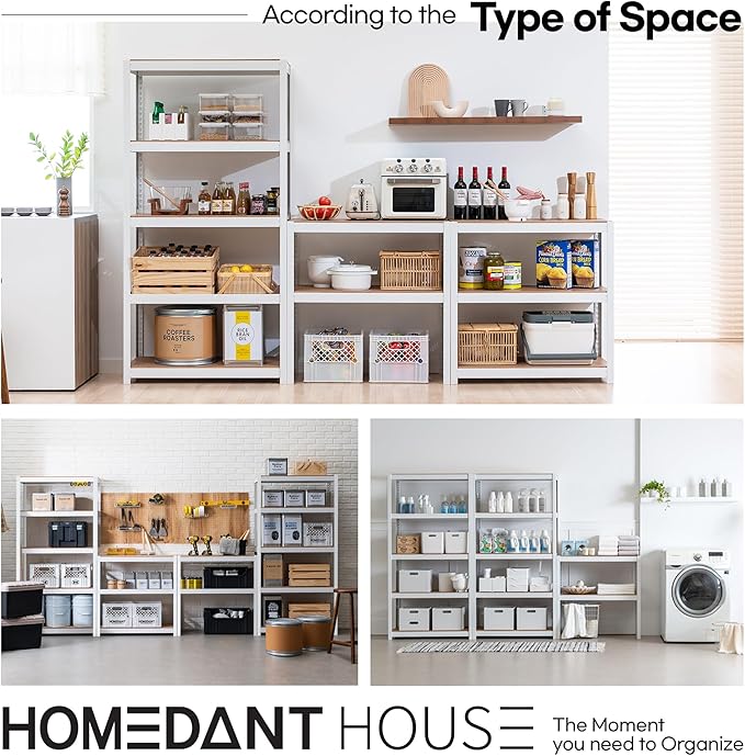 HOMEDANT House 36.2" W 5 Tier Heavy Duty Garage Shelving Adjustable Metal Rack Storage Shelves Standing Shelf Unit Organizers Pantry Closet Office White 2Pack