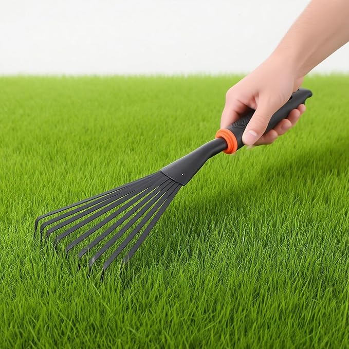 2 Pcs Gardening Hand Rake, 14.5" Alloy Steel Short Handle Shrub Rake for Soil Loosening, Planting and Spreading Mulch, Hanging Hole for Storage, Perfect for Maintaining a Raised Garden Bed