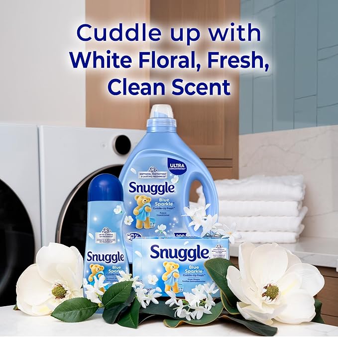 Snuggle Fabric Softener Liquid, Ultra Concentrated, 80 Oz, 200 Medium Loads, Blue Sparkle Fabric Conditioner, Long-Lasting Fresh Scent, Softens, Reduces Static & Fights Wrinkles, Helps Protect Color