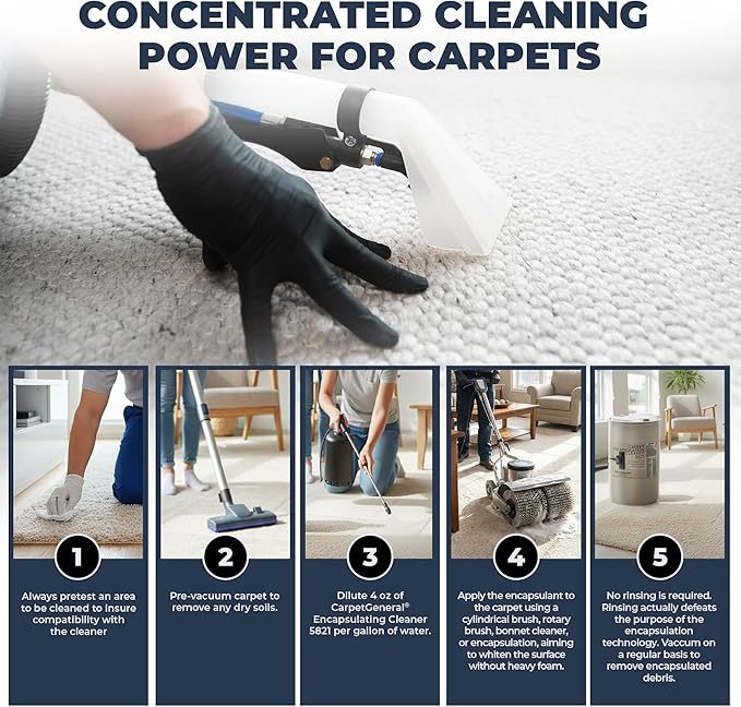 Carpet Encapsulation Cleaner 5821 - Rug Shampoo for Upholstery, Rugs, & Wool - Fast Drying, Nature Conscious Cleaning - Professional Grade Carpet Solution - 5 Gallon Pail