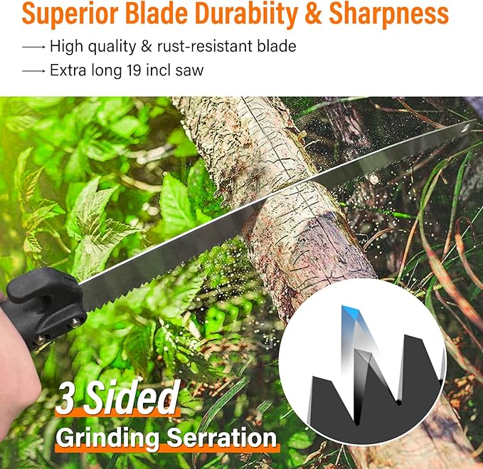 Manual Pole Saws for Tree Trimming,Reach 26 FT Telescoping Pole Saws with Long Pole,Tree Saw with 19" 3X Detachable Saw,Non-Slip Handle and Gloves,Tree Trimmer for Yard Garden Tree Palm Shrub