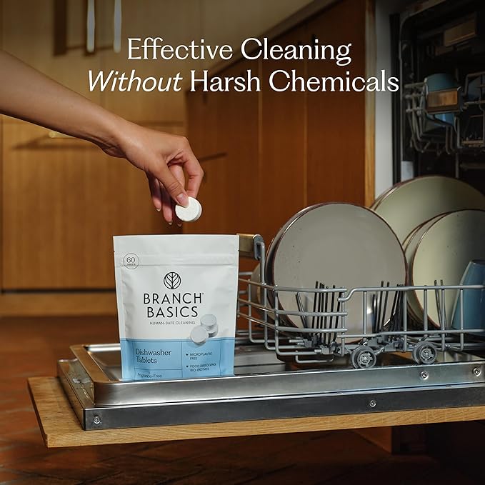 Branch Basics Dishwasher Tablets – 60 Ct | Plastic-Free, Fragrance-Free, Human-Safe | Delivers a Powerful Clean Without Harsh Chemicals