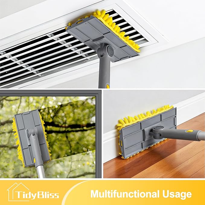 77” Ceiling Fan Blades Cleaner Duster with Extension Pole, Extendable Flexible Dust Cleaning Brush, Reusable Chenille Mop for Baseboard Wall Floor Blinds Cobweb