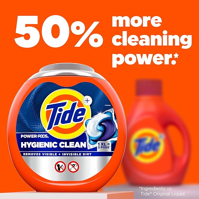 Tide Hygienic Clean Power PODS Laundry Detergent Pacs, Original Scent, 63 Count, Removes Visible and Invisible Dirt