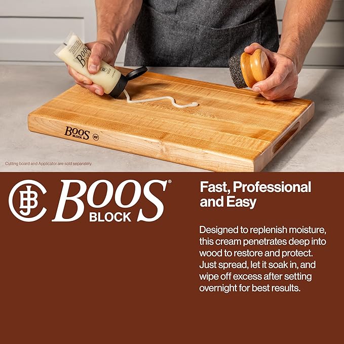 John Boos 5 oz Board Cream with Beeswax and Mineral Oil for Wood Surface Care – All-Natural Conditioner & Sealer for Butcher Blocks, Wooden Cutting Boards, Countertops, and Utensils