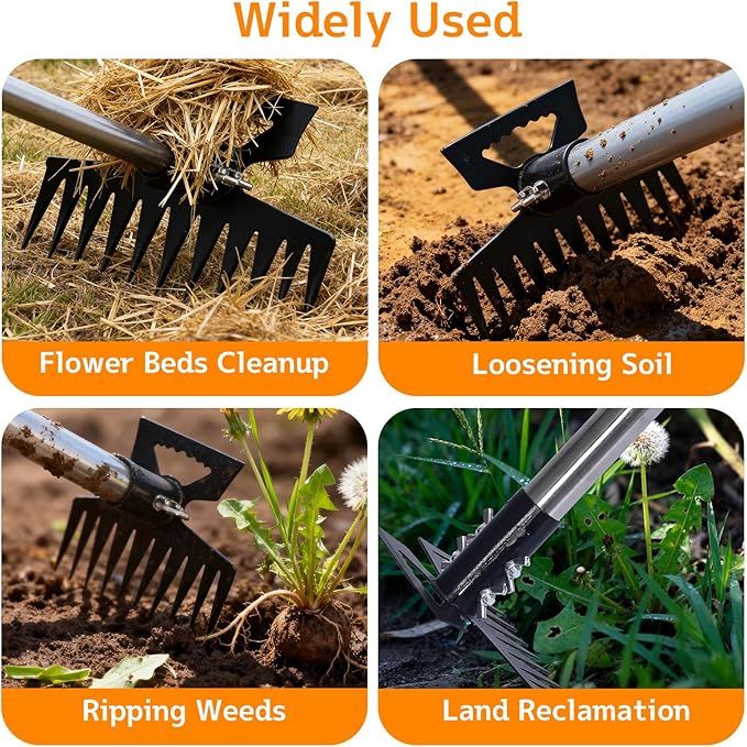 Stainless Steel Weed Puller Tool - Detachable 4-Section Handle with Saw Blade Weeder, 59" Root Remover for Lawn, Garden & Yard