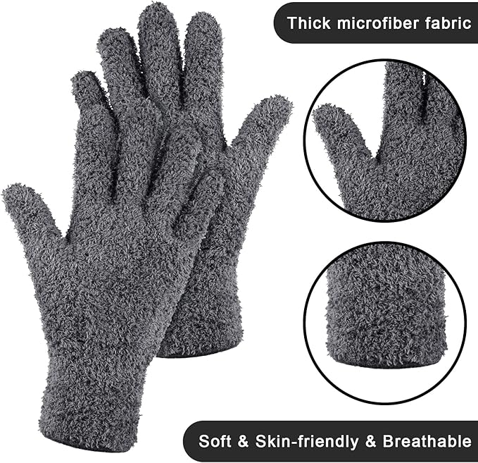 Patelai 3 Pairs Microfiber Plant Dusting Gloves Leaf Cleaning Gloves for Indoor Plants, Blinds, Furniture, House (Orange,Brown,Dark Gray,Medium)