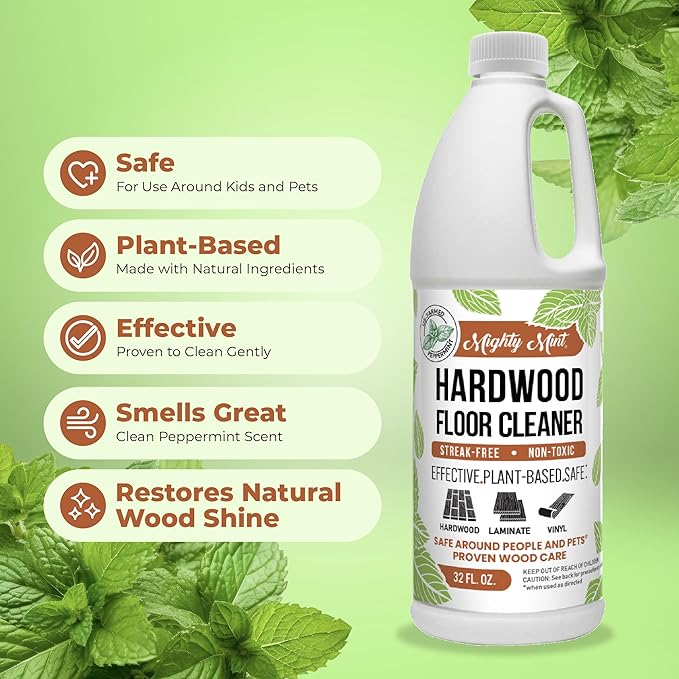 Mighty Mint Hardwood Floor Cleaner, Ready-to-Use with Mops and Sprayers, Natural Mint Scent, 32oz