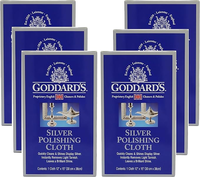 Goddard's Cotton Silver Polishing Cloth for Cleaning Silver Jewelry, Gold, Dinnerware, Silverware, Antiques, Helps Shine, Protect & Clean, Case Pack of 6