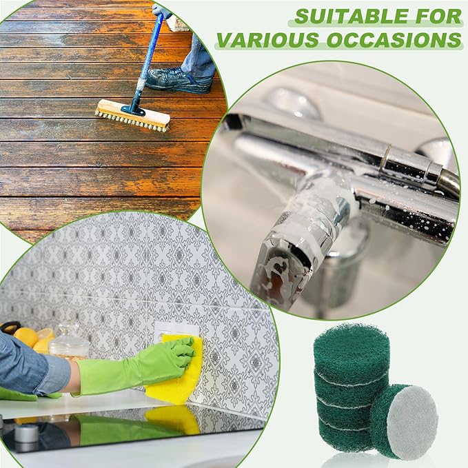 Power Scrub Pads, Scrubbing Pads 180 Grits Scouring Discs - Fitting for (Home Kitchen Cleaning - Drill Attachment - Scrubber Replacement) 20 Pcs & 2 Inch & Green
