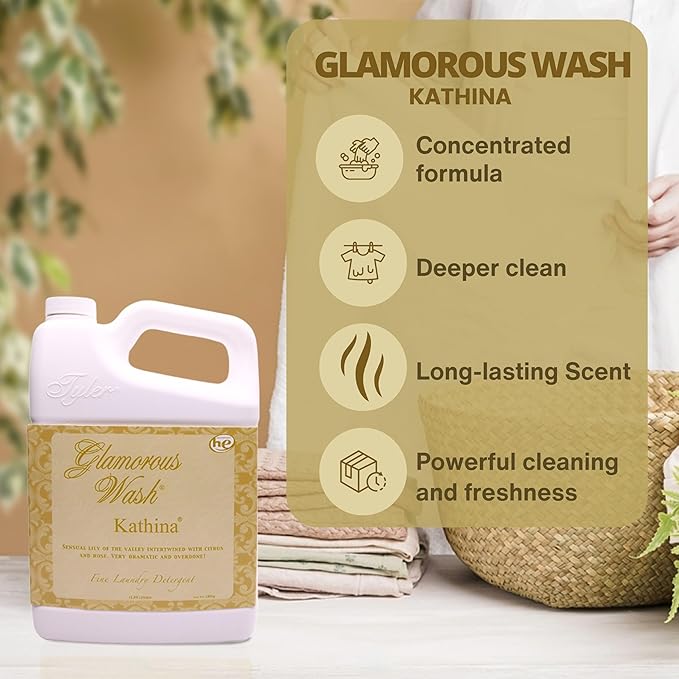 Worldwide Nutrition Bundle: Tyler Glamorous Wash Kathina Scent Laundry Liquid Detergent - Hand and Machine Washable - 64 oz (1.89 L) Container and Worldwide Nutrition Multi-Purpose Key Chain