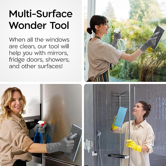 Tyroler Silicone Shower Squeegee for Glass Doors - 10" | 2 Microfiber Scrub & Polish Cloths | Multi-Surface Wiper | Perfect Window Squeegee for Home | Squeegee for Shower Glass | Shower Door Squeegee