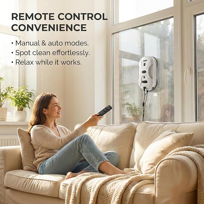 Automatic Window Cleaning Robot, Window Cleaner Robot Auto Dual Spray, 2026 Model Robot Limpia Vidrios AI Path Planning, 3000Pa Suction, Remote Control, Edge Detection for Streak-Free Glass - SS1