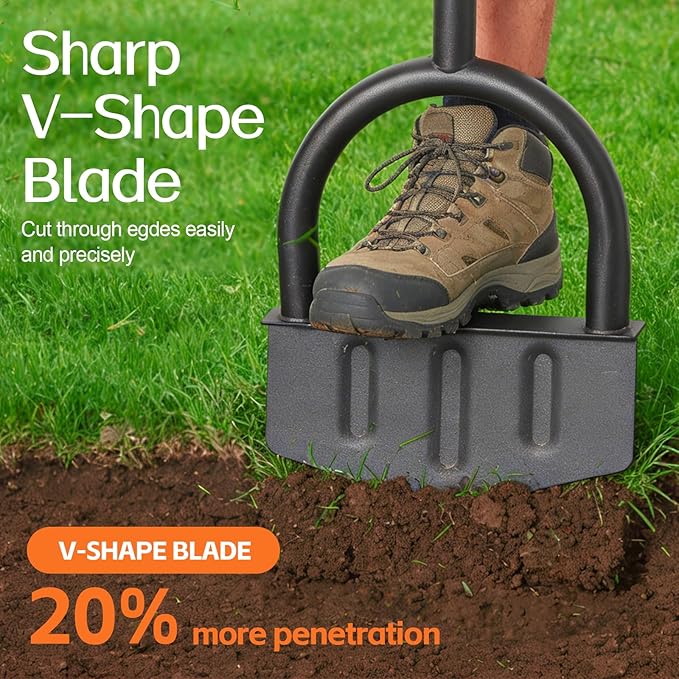 Edger Lawn Tool, 41-inch Long Handle Manual Lawn Edgers with T-Grip, Sharp V Shaped Half Moon Hand Lawn Edging Tool for Effortless Landscaping Sidewalk Yard Garden Flower Bed Border Cable Burying