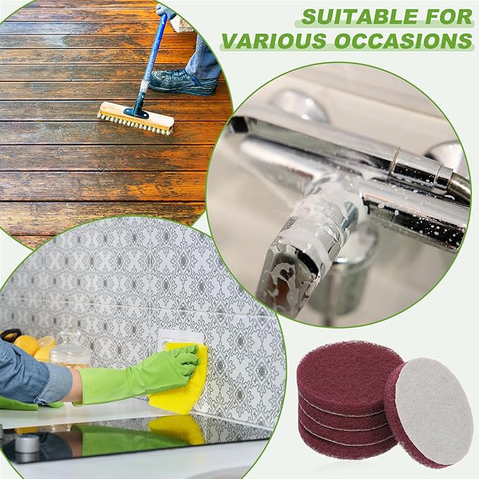 Power Scrub Pads, Scrubbing Pads 320 Grits Scouring Discs - Fitting for (Home Kitchen Cleaning - Drill Attachment - Scrubber Replacement) 20 Pcs & 3 Inch & Red