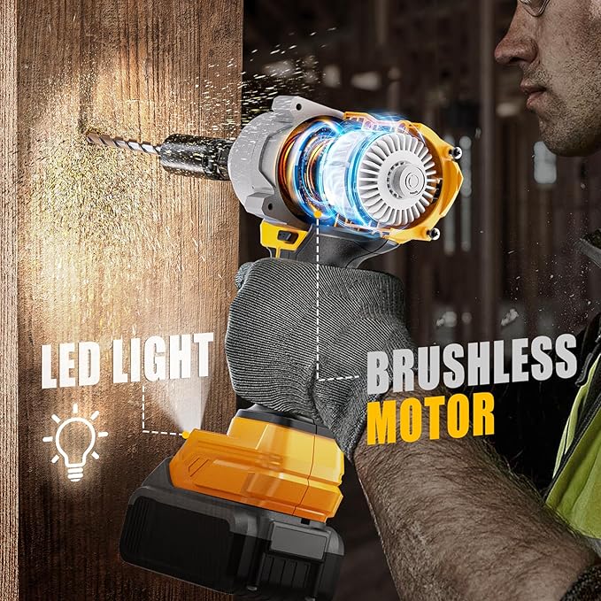 Impact Wrench Compatible with DeWalt 20V Battery: 1/2 Inch Hog Ring Impact Driver - 1000N.m(750ft-lbs) Cordless Impact Gun - Brushless Motor with LED Light And Blet Clip - Tool Only