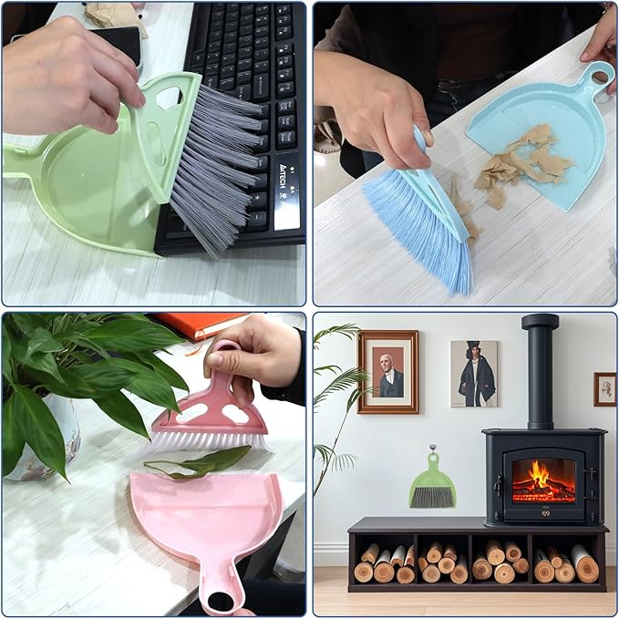 6PCS Small Dustpan and Brush Set, Mini Dust Pan and Brush, Hand Broom and Dustpan Set, for Cat Litter, Kitchen, Tables, Countertops, Cars, etc.