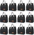 VZZNN 12 Pack Lunch Bags Bulk,Insulated Reusable Lunch Bags with Aluminum for Women Men,Leakproof Tote Large Lunch Box for Office,Work,Beach or Travel,Black