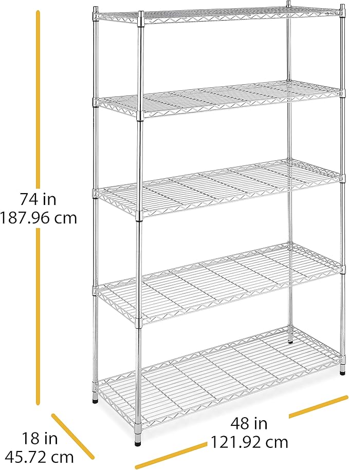 Whitmor 5 Tier Heavy Duty Shelving Unit, Metal Storage Shelves, 500 lbs Capacity per Shelf, Max 2500 lbs total, Easy Assembly Home Organizer for Pantry, Garage, Plant, 48"L x 18"W x 74"H