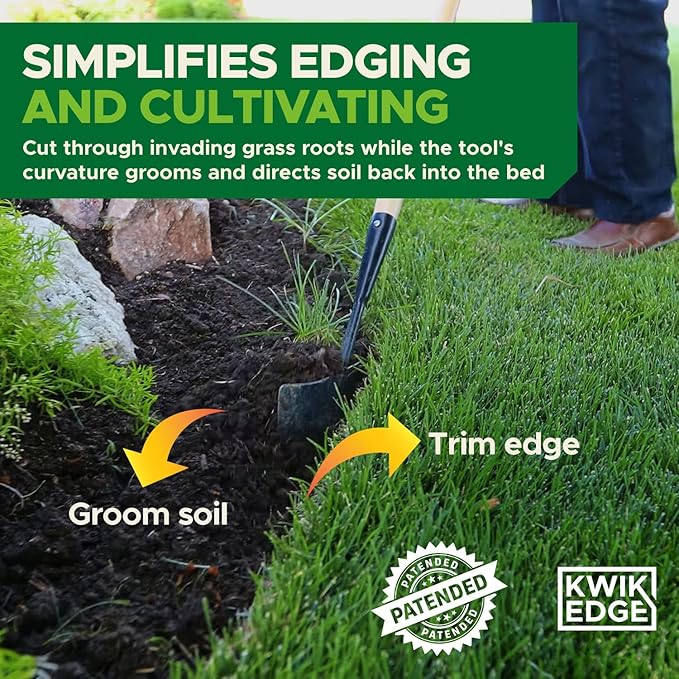 Lawn Edger for Landscaping - Manual Edgers, Edging Shovel for Precise Clean Borders, Manual Edger Lawn Tool, Long Handle Garden Edgers for Landscaping, Flower Beds & Pathways - KWIK EDGE Tool