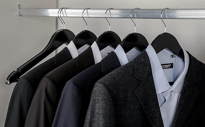 TOPIA HANGER Wooden Coat Hangers 30 Pack, Black Wood Suit Hangers with Non Slip Pants Bar, 360° Swivel Hook and Shoulder Notches for Camisole, Jacket, Pants, Smooth Finish Clothes Hangers -CT34B30