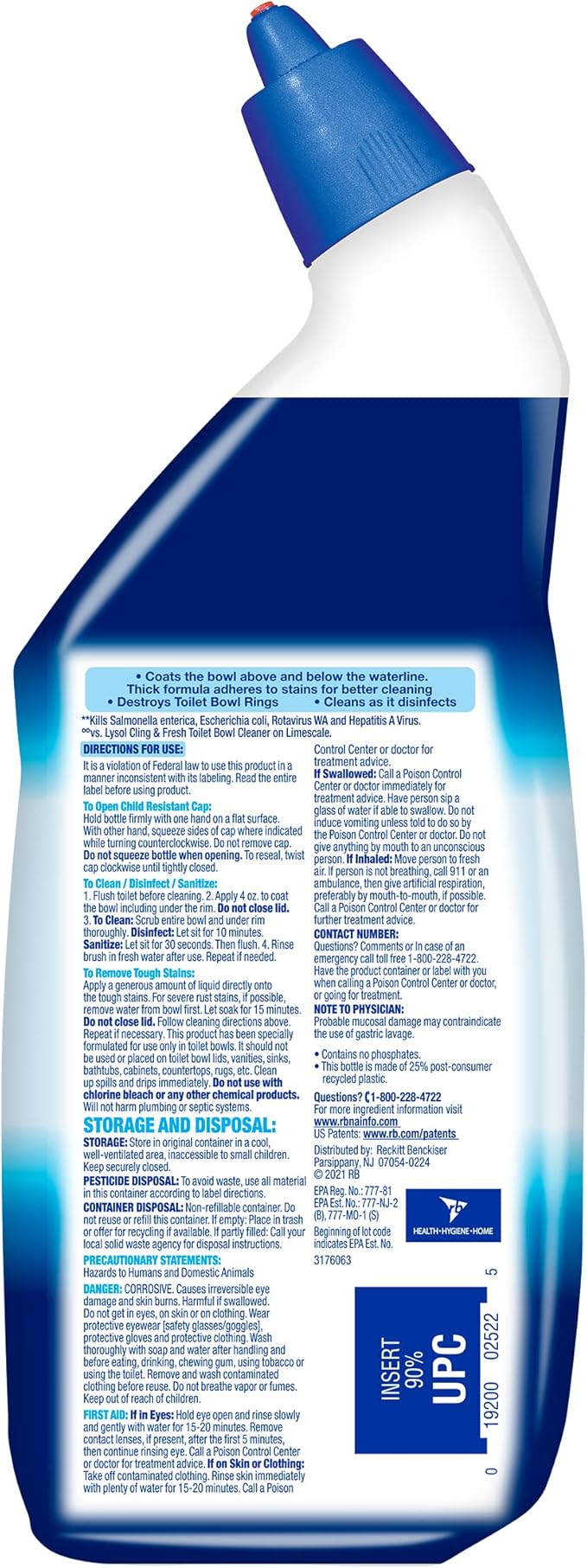 Lysol Power Toilet Bowl Cleaner Gel, For Cleaning and Disinfecting, Stain Removal, 24oz