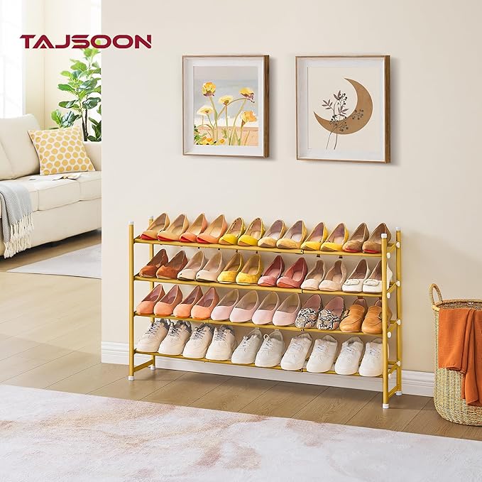Tajsoon Expandable Shoe Rack for Closet 4 Tier, 29“-41“Adjustable & Stackable Shoe Shelf Storage, Metal Shoe Rack Organizer for Front Door Entrance, Closet, Garage, Entryway, Gold
