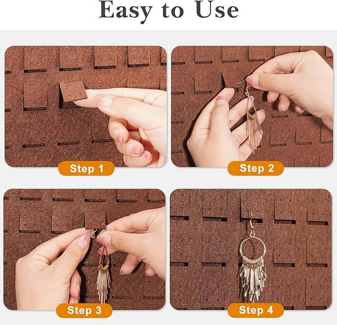 Lolalet Hanging Earring Holder Organizer with 20 Hooks for Women, Earring Organizer Wall Earrings Hanger Pierced Earring Storage, Felt Stud Earring Display, 608 Holes for Earrings - Brown, 1 Pack
