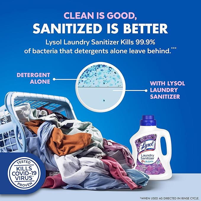 Lysol Disinfectant Laundry Sanitizer & Scent Booster, Laundry Detergent Additive, Color Safe Bleach Alternative, Laundry Odor Eliminator, Kills Bacteria & Viruses, Lavender Scent, 90 Fl Oz