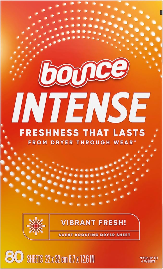 Bounce Intense Dryer Sheets, Vibrant Fresh, 80 Count, Scent Boosting Dryer Sheet Formulated to Fight Wrinkles and Static