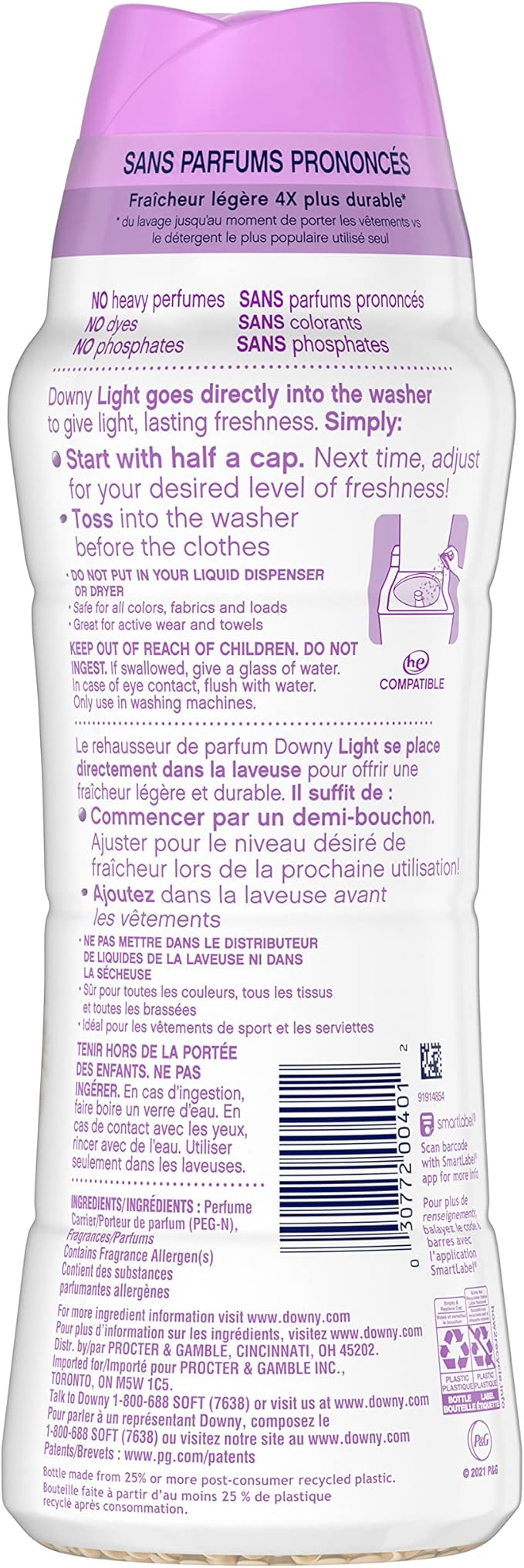 Downy Light Laundry Scent Booster Beads for Washer, White Lavender, 20.1 oz, with No Heavy Perfumes