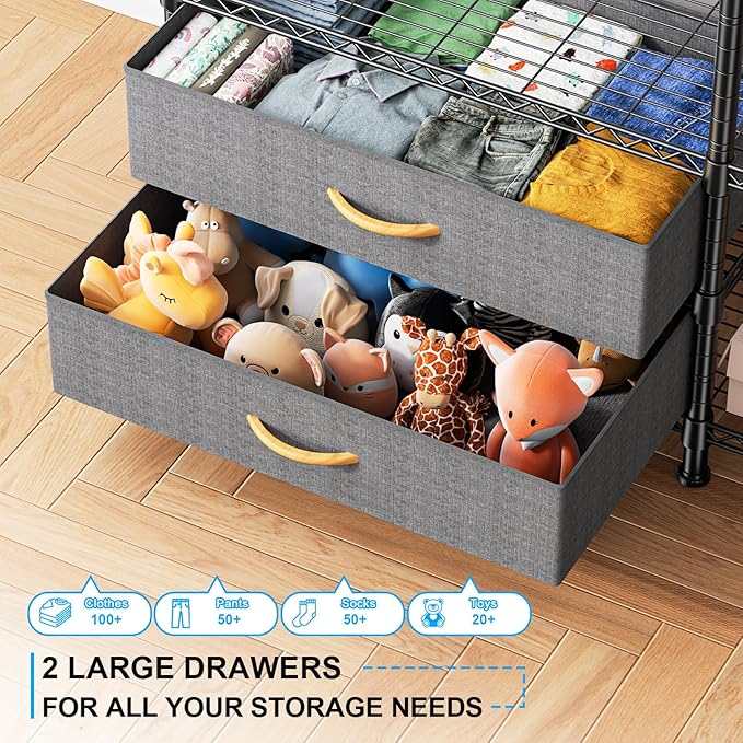 Ulif F3 Heavy Duty Clothes Rack（With Fabric Drawers）Freestanding Clothing Racks for Hanging Clothes，Adjustable Closet Organizer System，Portable Garment Rack 40" W x 15" D x 72" H，Max Load 700LBS，Black