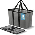 CleverMade EcoBasket 30L Collapsible Tote Basket 3 Pack – Reusable Grocery Tote That Stands Upright, Foldable Shopping Basket for Car Trunk Storage, Heavy Duty Utility Bag, 30 lb Capacity - Gray