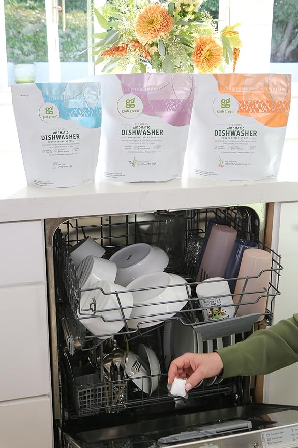 Grab Green Automatic Dishwashing Detergent Pods, 24 Count, Fragrance Free, Plant and Mineral Based, Superior Cleaning, Powerful Grease Removal, Brilliant Shine, Packaging May Vary