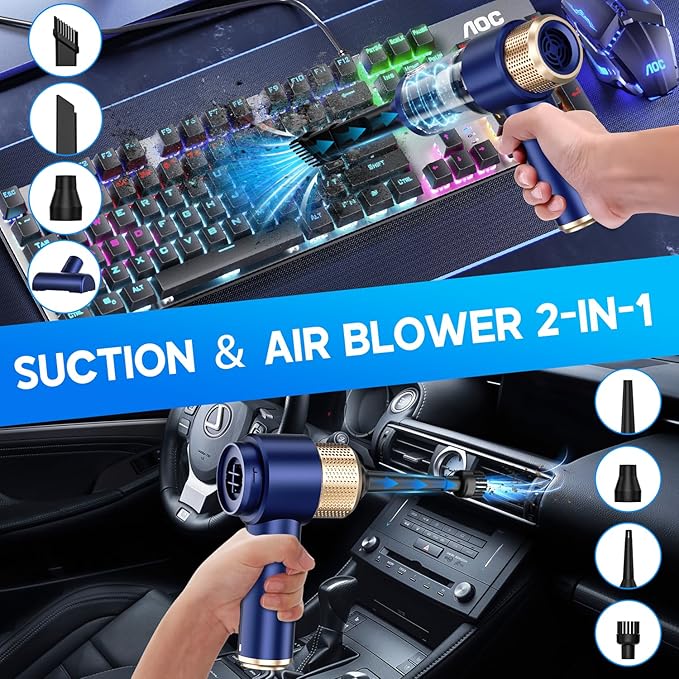 JONYJ Handheld Car Vacuum Cleaner, 16000PA Hand Held Vacuum Portable Cordless, 2 in 1 Air Duster and Vacuum Cleaner with LED Light, Multi-Nozzles, 120W High Power Mini Vacuum for Home, Pet, Office